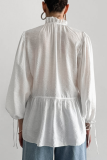 Casual Solid Color Lace Up Buttons Mandarin Collar Tops