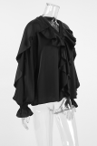 Casual Solid Color Ruffle V Neck Tops