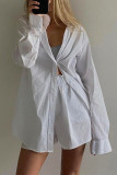 Casual Solid Color Pocket Buttons Turndown Collar Long Sleeve Two Pieces