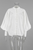 Elegant Solid Color Buttons Mandarin Collar Tops