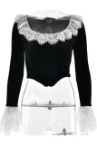 Sexy Solid Color Lace Ruffle U Neck Tops