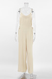 Casual Solid Color Draw String V Neck Loose Jumpsuits