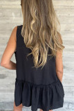 Casual Solid Color Buttons Pleated Flounce Turndown Collar Tops