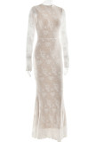 Elegant Solid Color Lace O Neck Long Dresses
