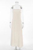 Casual Solid Color Distressed Zipper Square Neck Sling Dresses