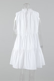 Casual Solid Color Patchwork Ruffle O Neck Sleeveless Dresses