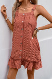 Casual Solid Color Pocket Texture Adjustable Square Neck Sling Dresses