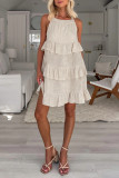Casual Solid Color Distressed Ruffle Square Neck Sleeveless Dresses