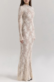 Elegant Solid Color Lace O Neck Long Dresses