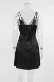 Sexy Solid Color Lace Patchwork V Neck Sling Dresses