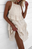 Casual Solid Color Distressed Ruffle Square Neck Sleeveless Dresses