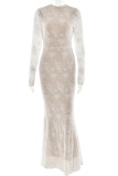 Elegant Solid Color Lace O Neck Long Dresses