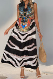 Casual National Totem Geometric Print Contrast V Neck Sleeveless Dresses
