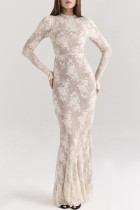 Elegant Solid Color Lace O Neck Long Dresses