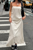 Casual Solid Color Distressed Zipper Square Neck Sling Dresses