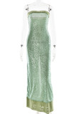 Sexy Solid Color Sequins Slit Sequined Strapless Long Dresses