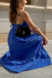 Sexy Solid Color Lace Up Backless Ruffle V Neck A Line Dresses