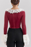 Sexy Solid Color Lace Ruffle U Neck Tops