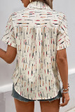Casual Stripe Buttons Turndown Collar Tops