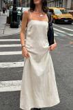 Casual Solid Color Distressed Zipper Square Neck Sling Dresses