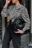 Elegant Leopard Buttons Patchwork Peter Pan Collar Tops