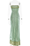 Sexy Solid Color Sequins Slit Sequined Strapless Long Dresses