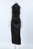 Sexy Solid Color Lace Up Halter One Step Skirt Dresses