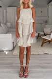 Casual Solid Color Distressed Ruffle Square Neck Sleeveless Dresses