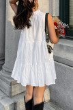 Casual Solid Color Patchwork Ruffle O Neck Sleeveless Dresses