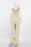 Casual Solid Color Draw String V Neck Loose Jumpsuits
