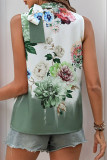 Casual Floral Print Lace Up Halter Tops