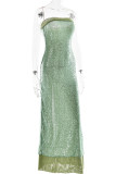 Sexy Solid Color Sequins Slit Sequined Strapless Long Dresses