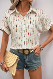 Casual Stripe Buttons Turndown Collar Tops