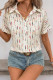 Casual Stripe Buttons Turndown Collar Tops