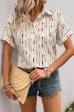 Casual Stripe Buttons Turndown Collar Tops