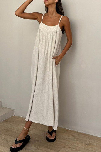 Casual Solid Color Pocket Patchwork U Neck Sling Dresses