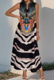 Casual National Totem Geometric Print Contrast V Neck Sleeveless Dresses
