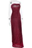 Sexy Solid Color Sequins Slit Sequined Strapless Long Dresses