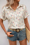 Casual Stripe Buttons Turndown Collar Tops