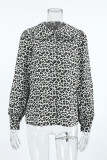 Elegant Leopard Buttons Patchwork Peter Pan Collar Tops