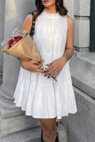 Casual Solid Color Patchwork Ruffle O Neck Sleeveless Dresses
