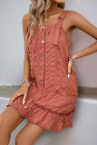 Casual Solid Color Pocket Texture Adjustable Square Neck Sling Dresses