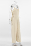 Casual Solid Color Draw String V Neck Loose Jumpsuits