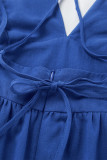 Sexy Solid Color Lace Up Backless Ruffle V Neck A Line Dresses