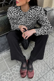Elegant Leopard Buttons Patchwork Peter Pan Collar Tops