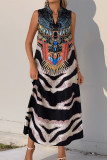 Casual National Totem Geometric Print Contrast V Neck Sleeveless Dresses