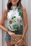 Casual Floral Print Lace Up Halter Tops