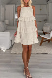Casual Solid Color Distressed Ruffle Square Neck Sleeveless Dresses
