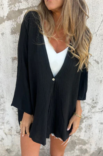 Casual Solid Color Buttons V Neck Tops