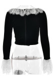 Sexy Solid Color Lace Ruffle U Neck Tops